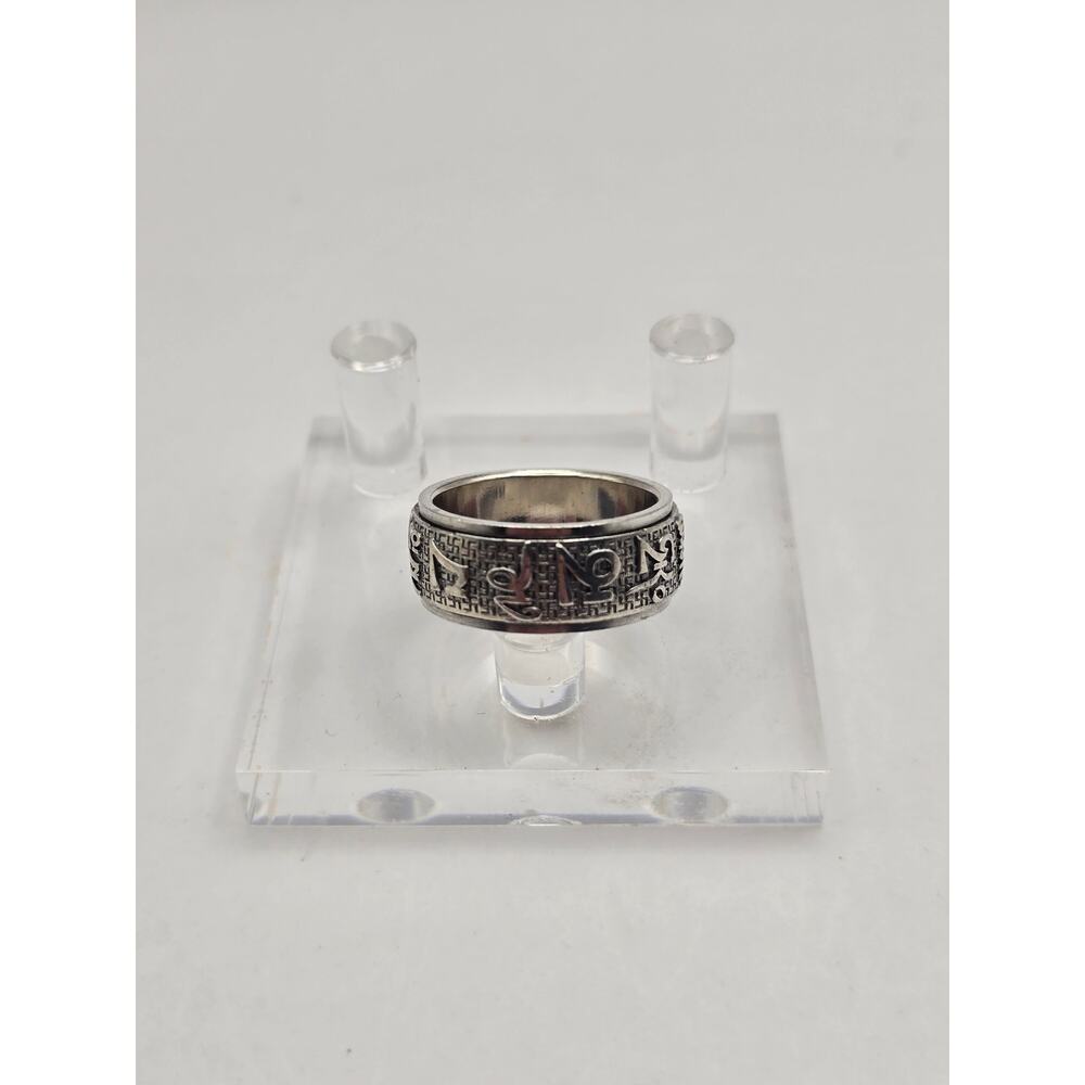 Spinner Mantra Ring 10mm Wide Silver-Tone Rotating Band Sizes 10 10.5 11 12